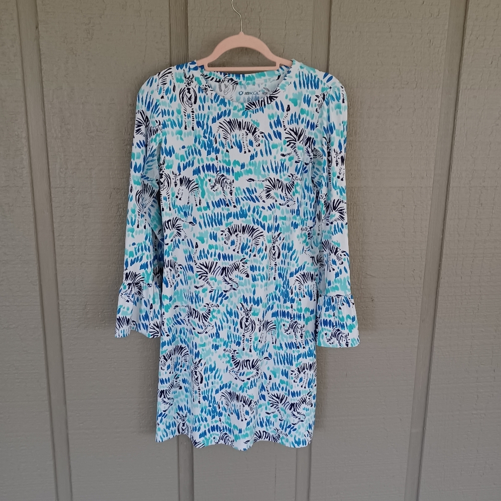 Ibkul Women Zebra Print Mini Dress SZ S Athleisure UPF 50 Plus Stretch Pullover